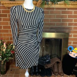 Zara striped illusion cinch waist dress medium